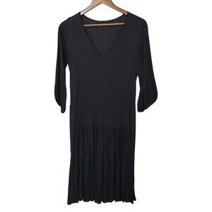 Womens Black V-Neck Semi-Sheer Pleated Midi Dress Size M Witchy Goth Grunge